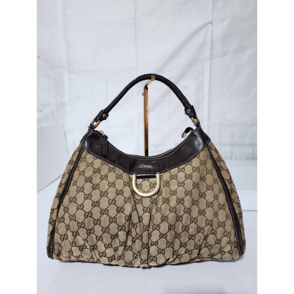 Authentic Gucci GG Canvas and Leather D Ring Hobo Bag Beige/Brown - Picture 1 of 16